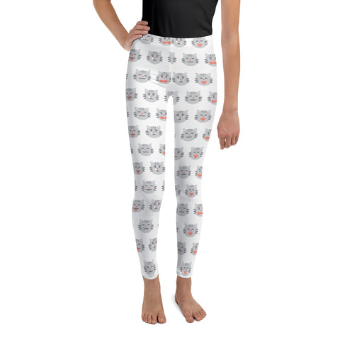 Youth Leggings with Cat Face Print