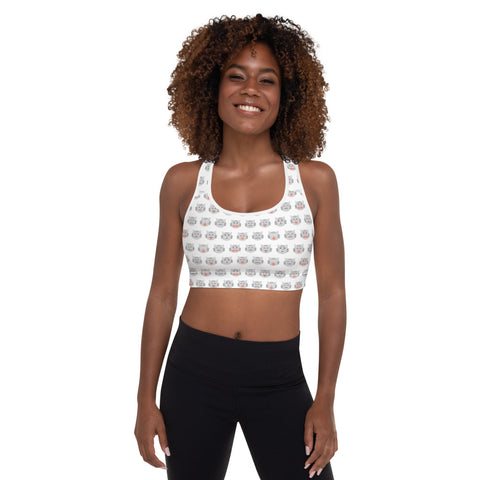 Padded Sports Bra with Cat Face Print