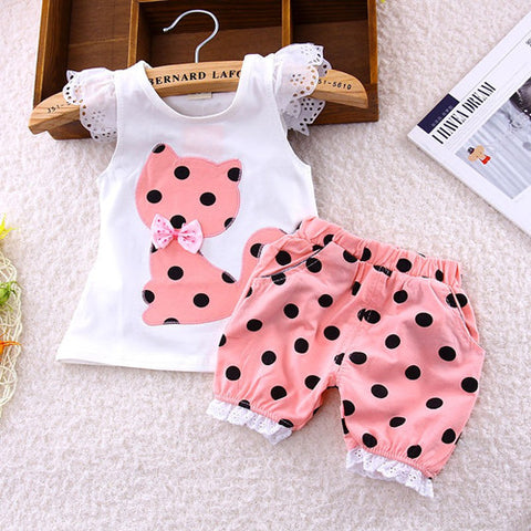 Polka Dot Kitty T-shirt and Bottoms for Toddlers